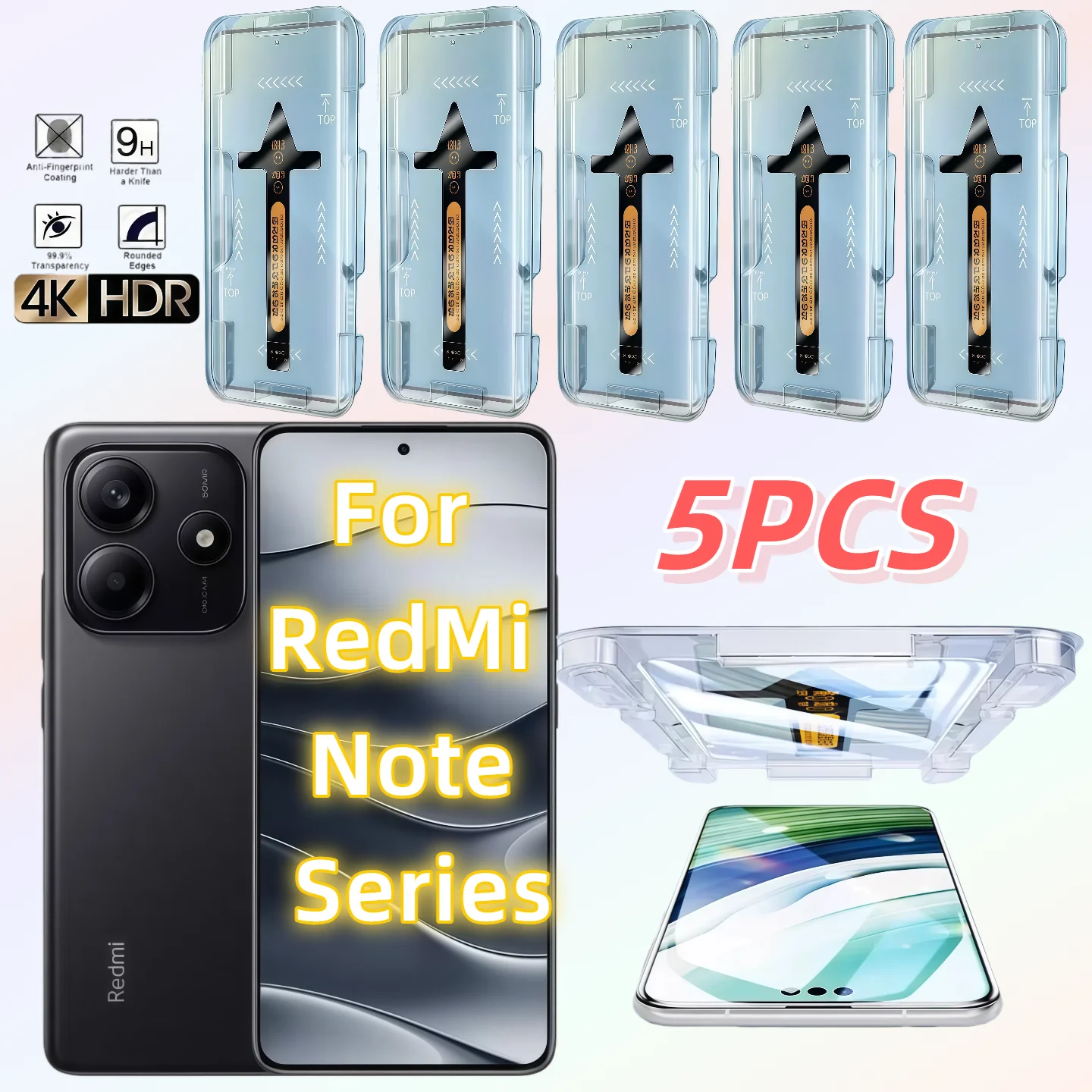 

5Pcs For Xiao mi Redmi Note 13 14 15 Pro Plus + Red Mi Toughened Glass Screen Protector Protective With Install Kit
