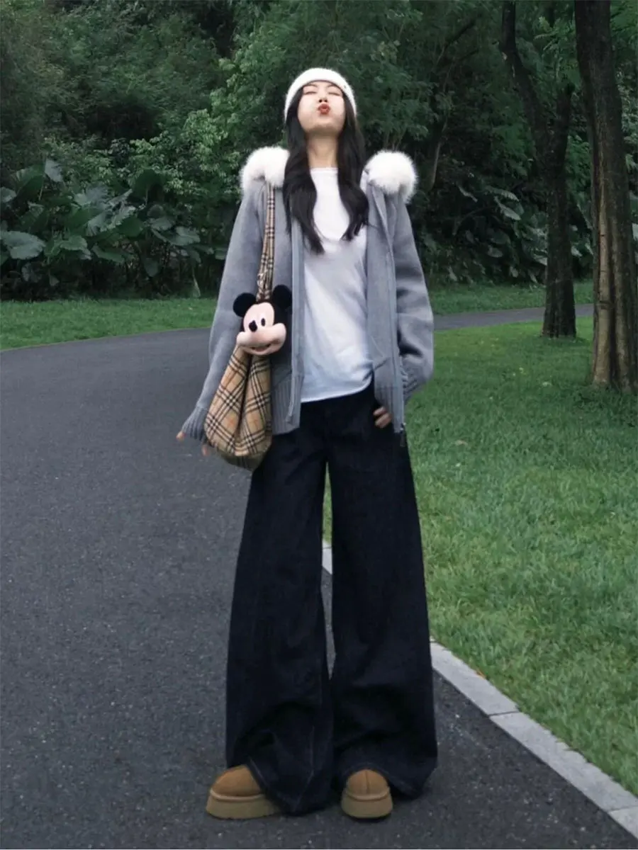 

Большие размеры, американские широкие джинсы с высокой талией, женские свободные брюки прямого кроя длиной до пола, повседневные джинсовые брюки с завышенной талией