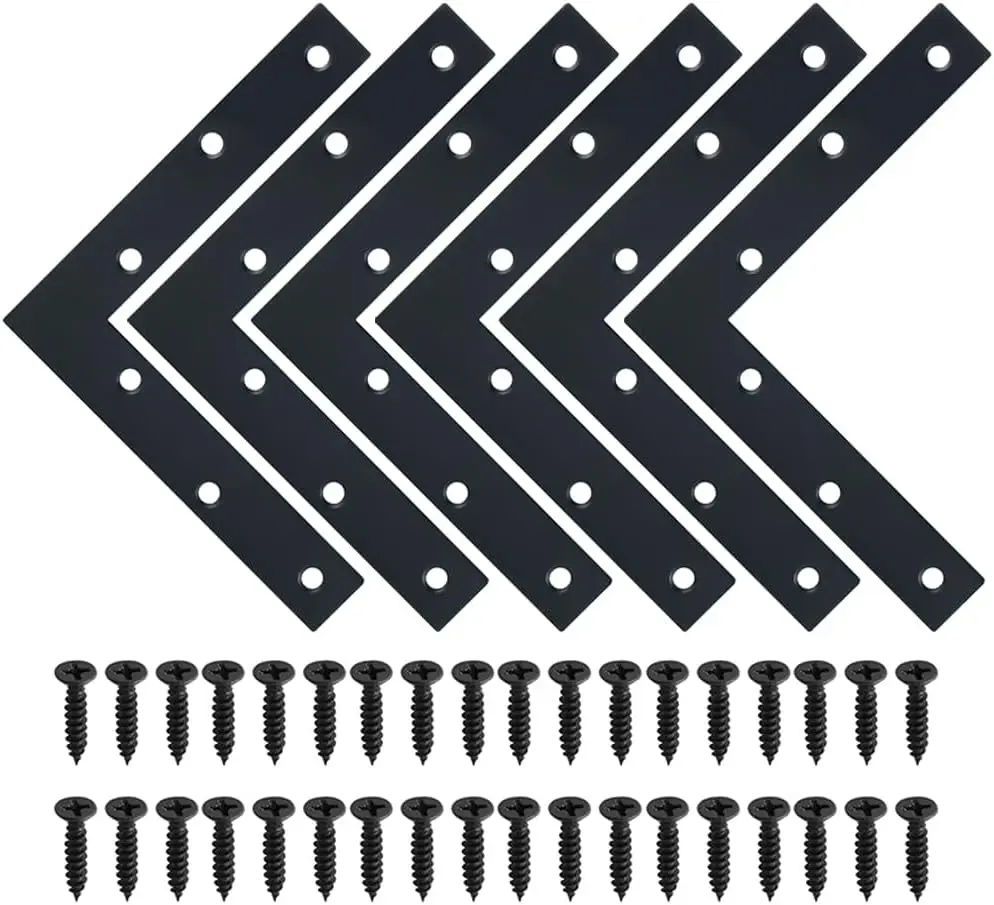 

6" x 6" Stainless Steel L Corner Brace with Matte Black Finish for Wood Furniture, 6 Pcs