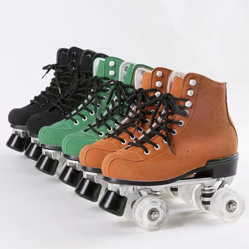 

Adult Leather Upper Roller Skates Shoes Patines With 4 Wheels Aluminum Alloy Bottom Sliding Quad Sneakers Training 2 Row