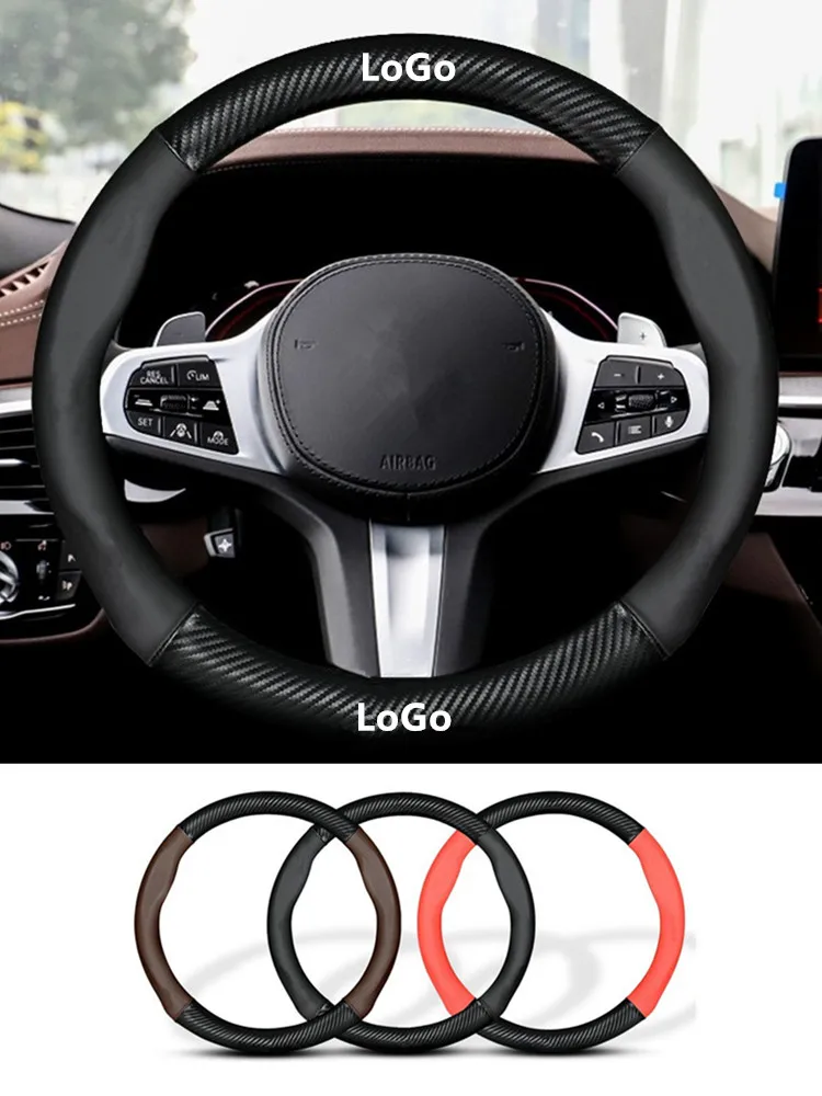 Car Leather Steering Wheel Cover 38CM carbon fiber pattern For Cadillac CT4 CT5 CT6 XT4 XT5 XT6 XTS ATS-L LYRIQ SRX Accessories