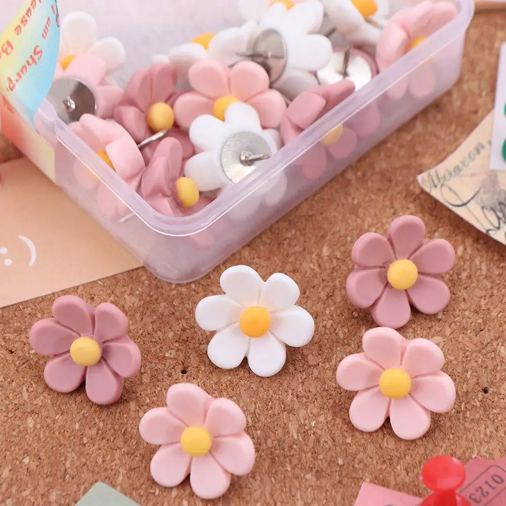 20/30/50Pcs Boxed Creative Six-Petal Flower Pushpins DIY Photo Wall Decor Board Push Pin Reusable 3D Colored Push Pins Corkboard