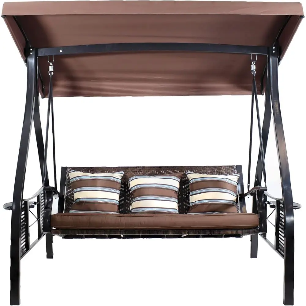

Brown Stripe 3-Seat Patio Swing with Steel Frame and 600-Pound Capacity
