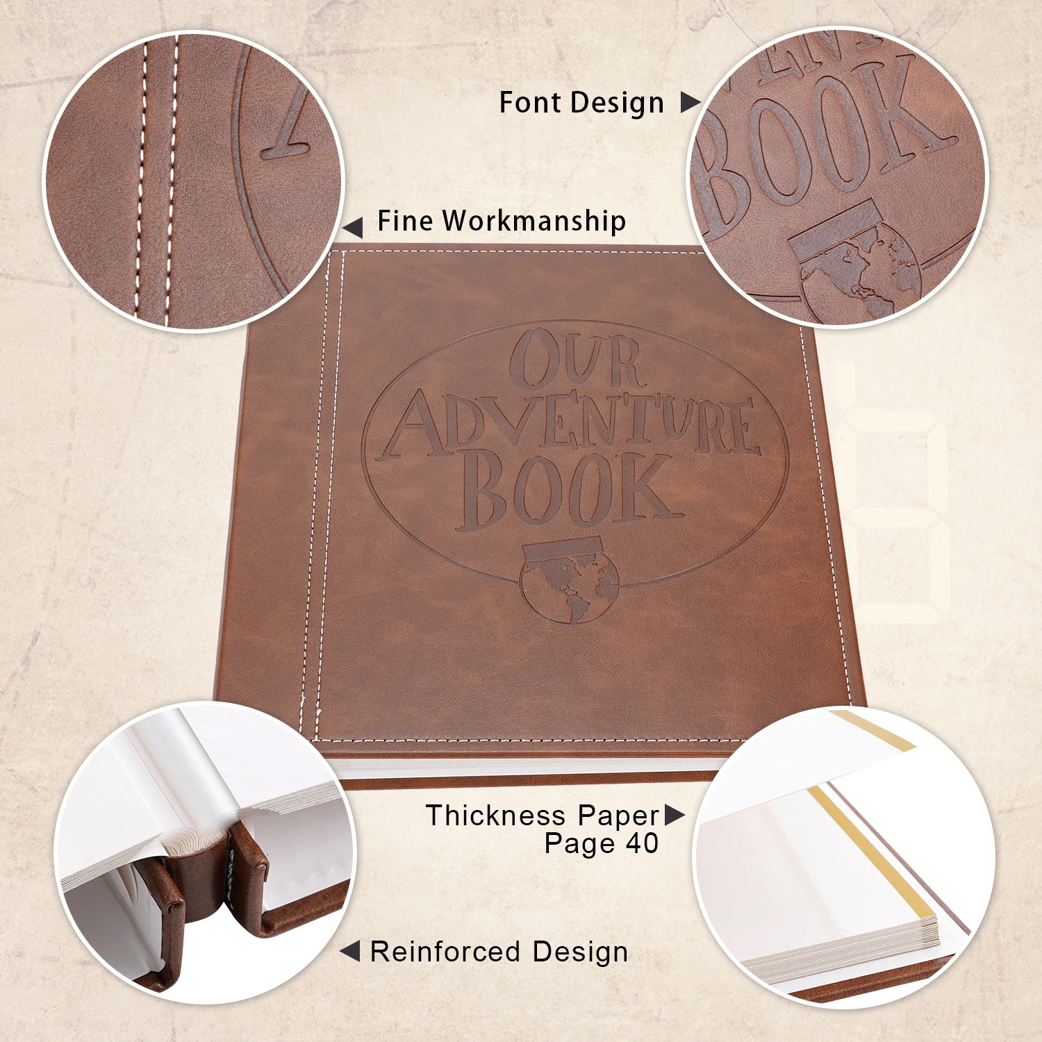 40 Page DIY Travel Photo Album Our Adventure Book Leather Retro Creative Anniversary Photo Album Wedding Guest Book Memory Gift
