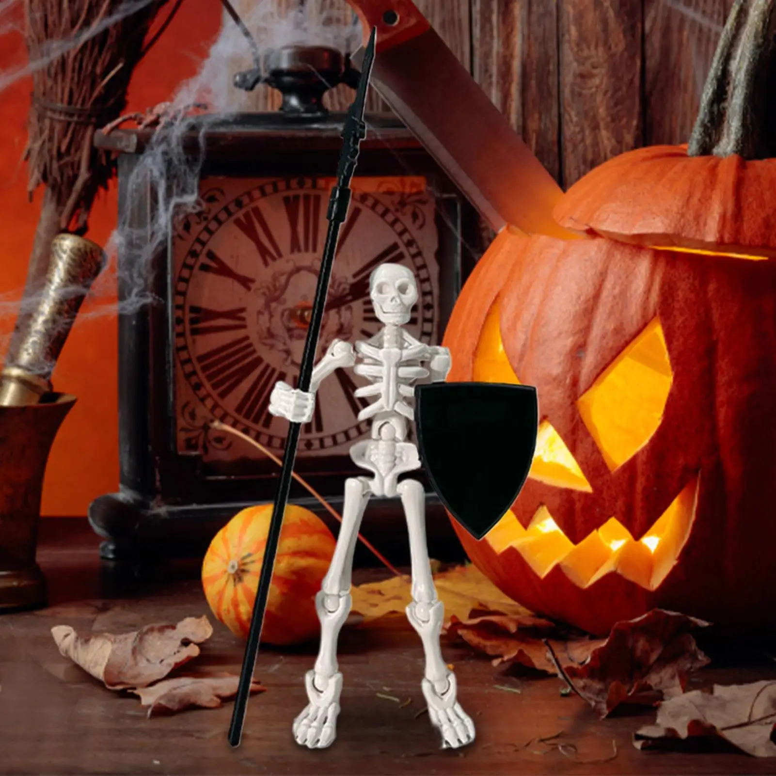 Halloween Skeleton Human Bone Model Desktop Ornament Display Collectible Halloween Movable Skeleton Figurine for Teaching