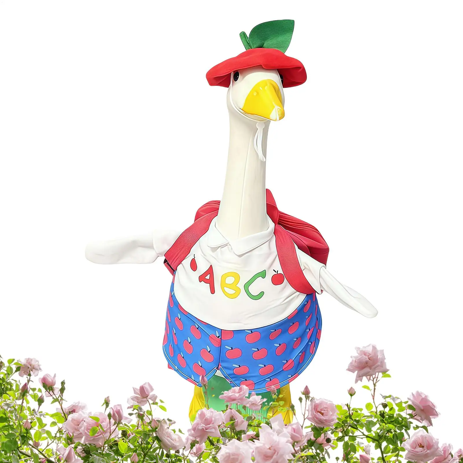 23 Inch Porch Goose Outfits with Hat and Schoolbag Animal Statue Dress Porch Goose School Outfit for Classroom Garden Yard Lawn