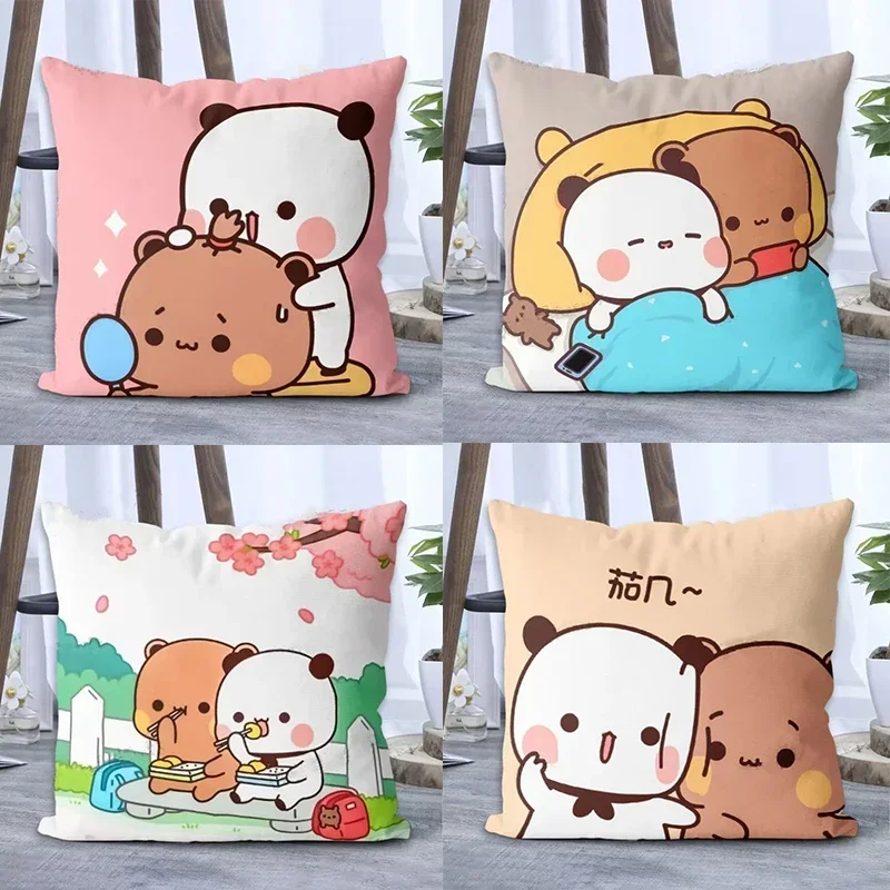 Panda Bubu and Doodle Print Couple Cartoon Series Square Pillowcase Soft Waist Sofa Cushion Cover Bedroom Room Pillowcase