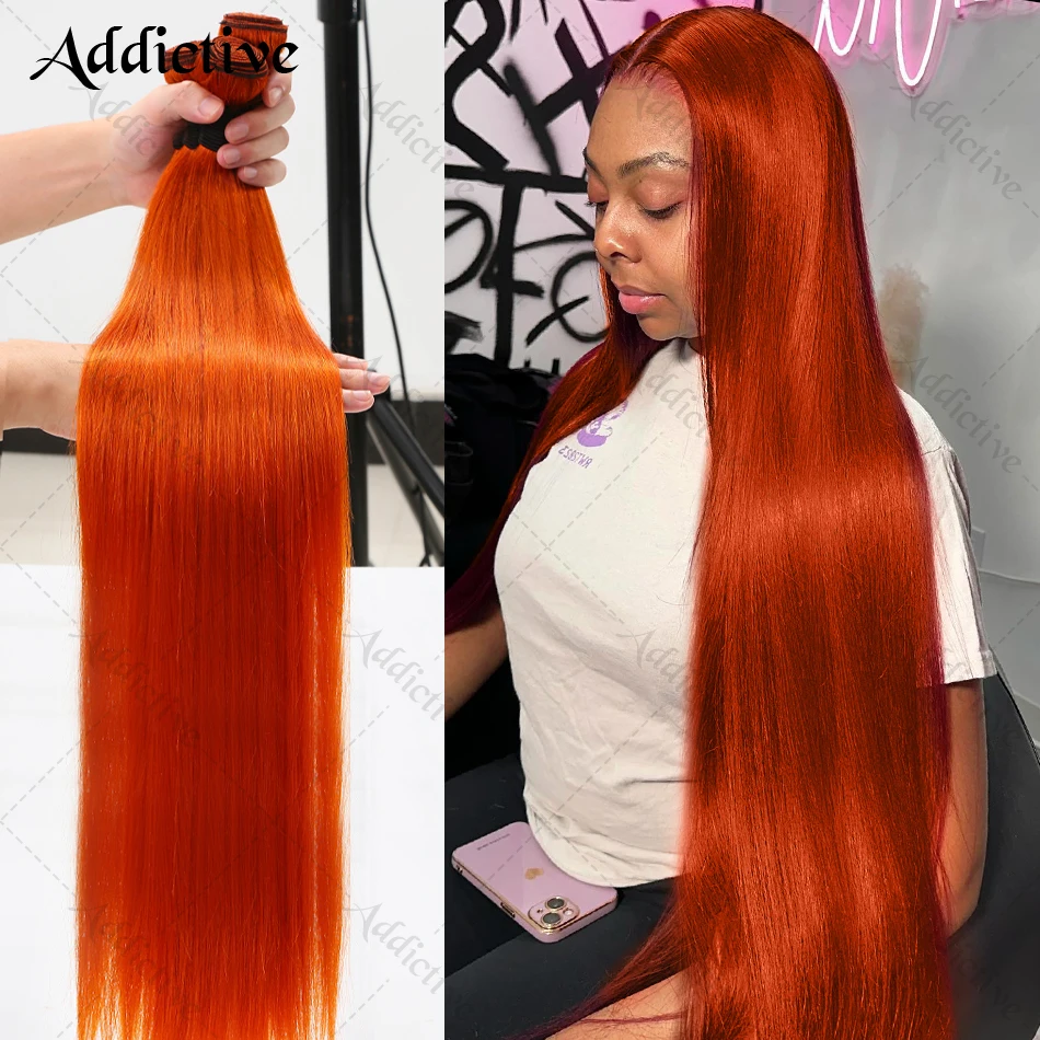 30 32Inch Ginger Orange 100% Human Hair Bundles 350# Colored Bone Straight Brazilian Raw Virgin Weaving Double Weft Bulk Bundles