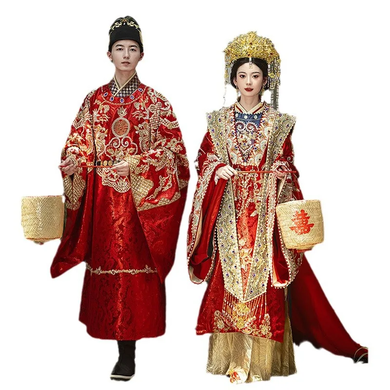 2024 New Ming Hanfu Wedding Clothes Bride Chinese Dress a Chaplet and Robes Full Set of Heavy Industry Ancient Costume