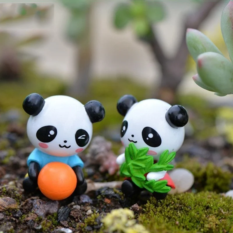 Cute Panda Miniature Figurines 4Pcs Resin Animal Statue DIY Micro Landscape Craft For Fairy Garden Dollhouse Desktop Decoration