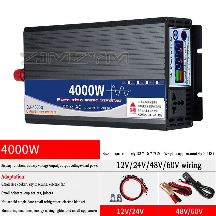 Inverter a onda sinusoidale pura 3000W 4000W 5000W Inverter solari per auto da 220V con schermo a colori USB con display multipli