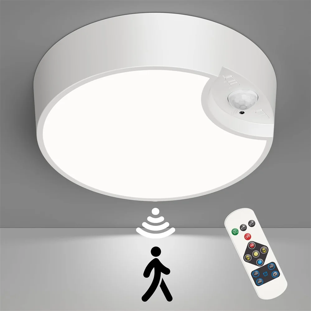 

19CM Round Led Ceiling Light Motion Sensor Home Lamp USB Rechargeable/Battery Powered Remote Controller for Washroom,Stairs