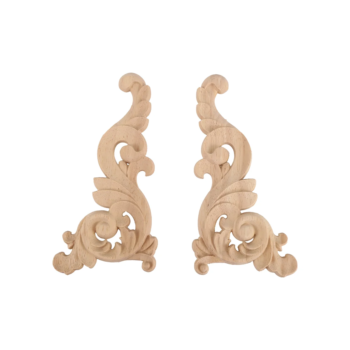 2pcs Wood Carved Corner Onlay Unpainted Applique Frame Door Decors Decal 15*8*0.8cm