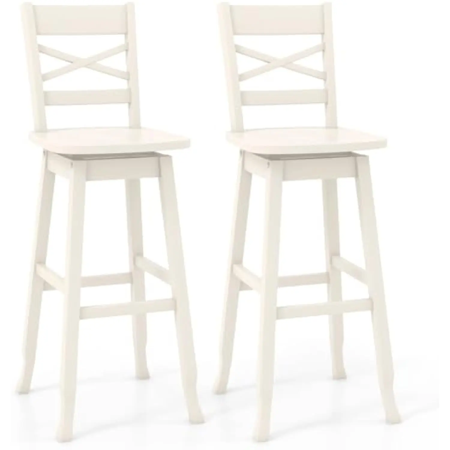 

30-Inch Bar Height Stool Set of 2, Rubber Wood Swivel Bar Stool with Inclined Backrest, Curved Seat & Footrest, Bar Chair for