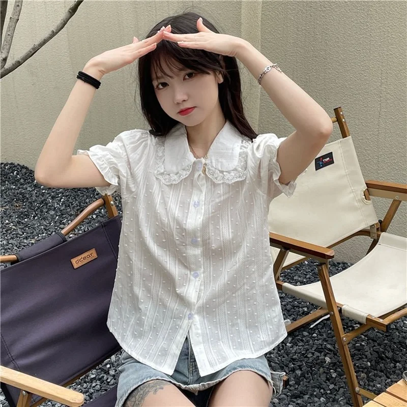 Peter Pan Collar Shirts Women Summer Preppy Kawaii Sweet New Arrival Harajuku Girlish Stylish Prevalent Students Japan Style Ins