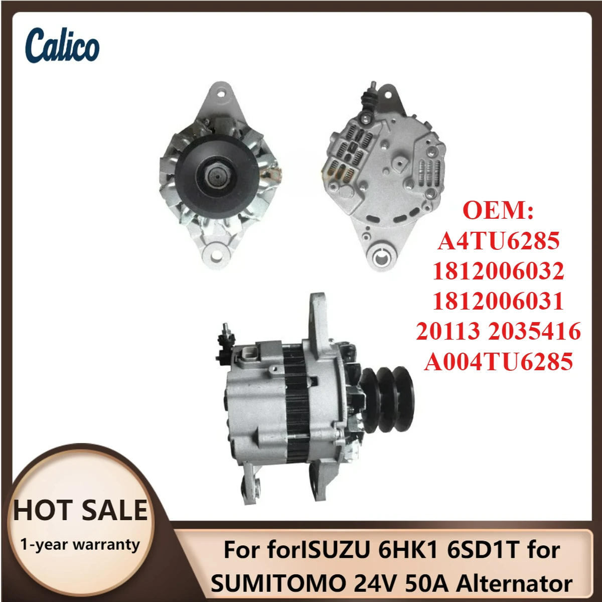 

Zero Defect Suitable ForISUZU 6HK1 6SD1T for SUMITOMO 24V 50A Alternator A4TU6285 1812006032 1812006031 20113 2035416 A004TU6285