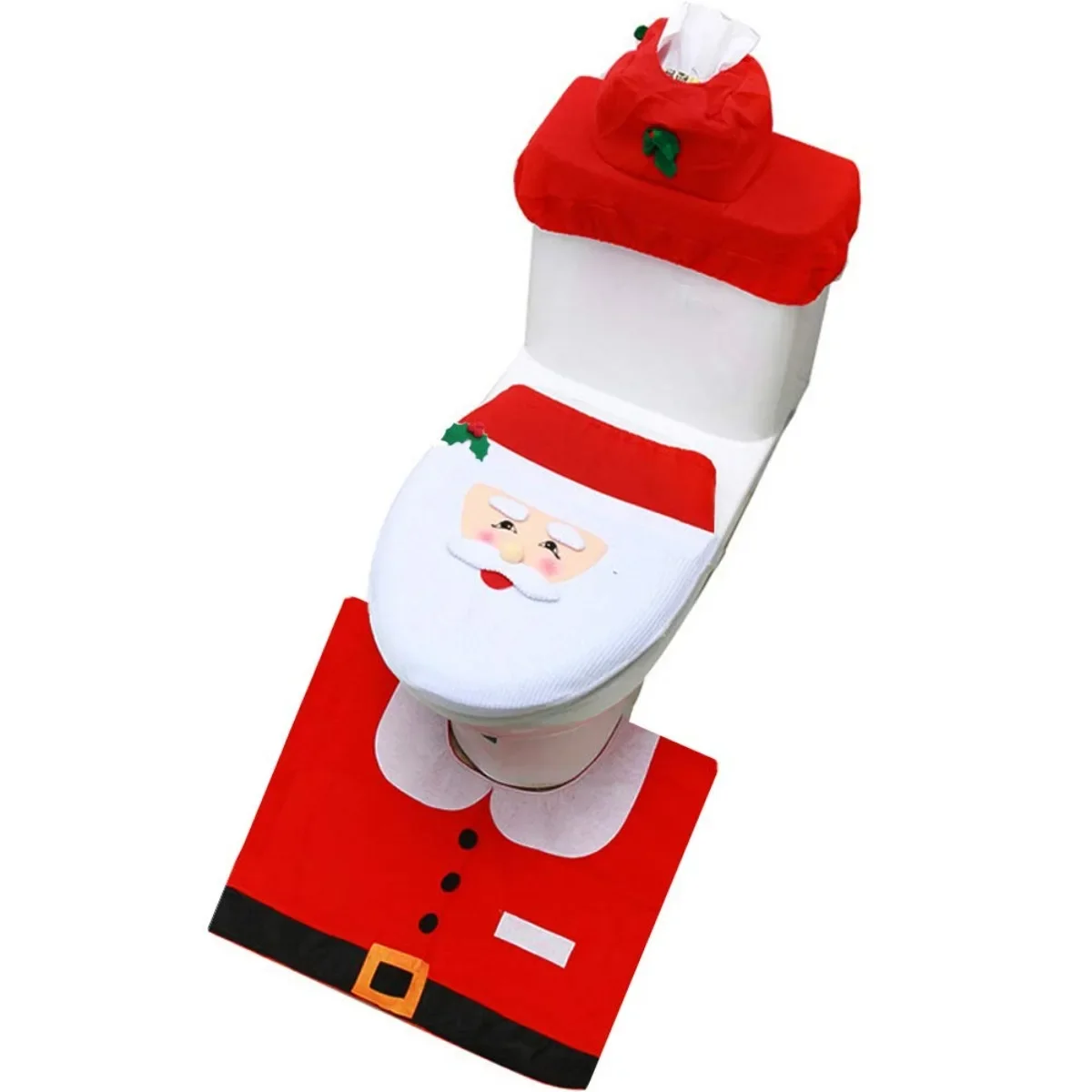 

Christmas Theme Bathroom Decor Set w/Toilet Seat Cover Rugs Tank Cover Toilet Paper Box Cover for Xmas Elf Indoor Party Favors