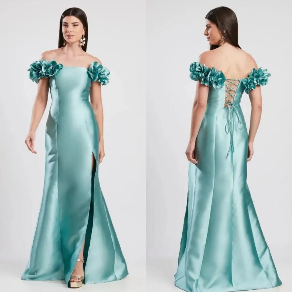 

Customized Modern Style Fashion Handmade Flower Pleat Mermaid Off-the-shoulder Long Dresses Bespoke Occasion Dresses Elegant