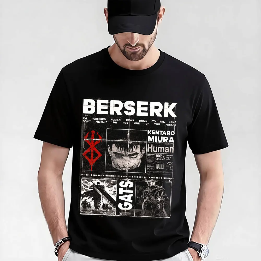 

0325 Guts Berserk Japanese Anime Gift t shirt 100% cotton print clothing Swordsman Manga Graphic Tee Y2K clothes Large size Tops