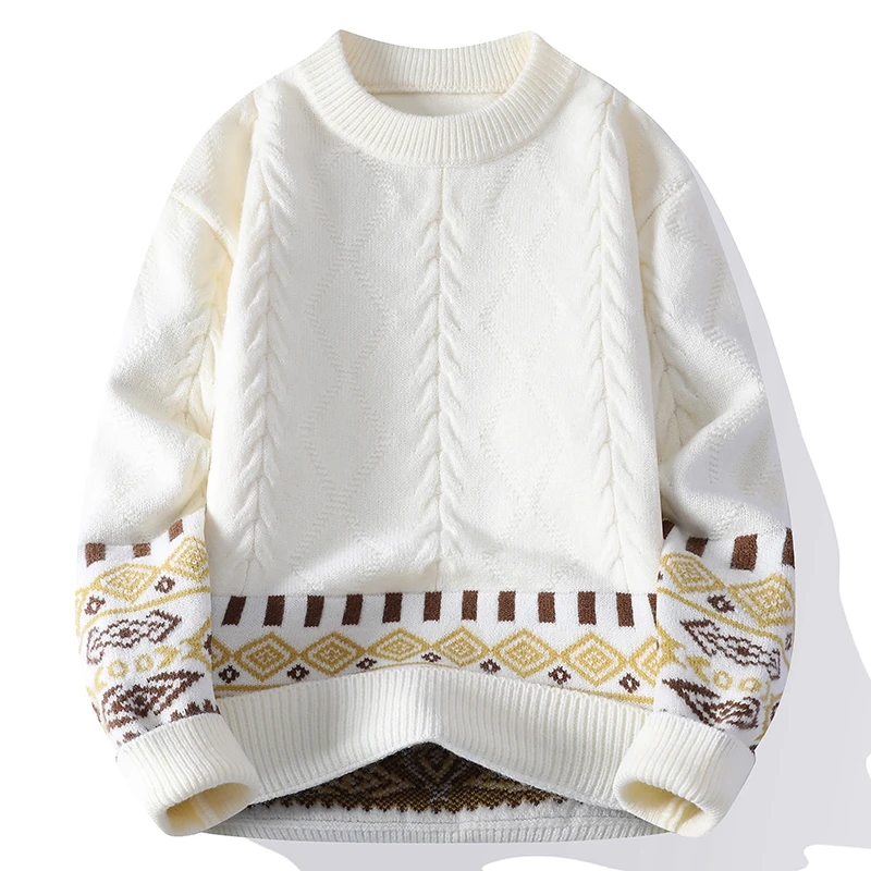 

Casual Thiened round Ne Men's Sweater Faionable Korean Sle Ethnic Trendy Knitted irt for Young Men Daily Wear