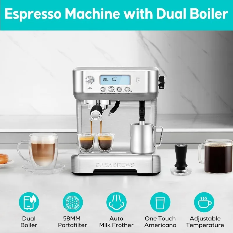 Espresso Machine with Automatic Milk Frother, 20 Bar Espresso Maker with Dual Boiler and LCD Display, Barista Cappuccino Latte