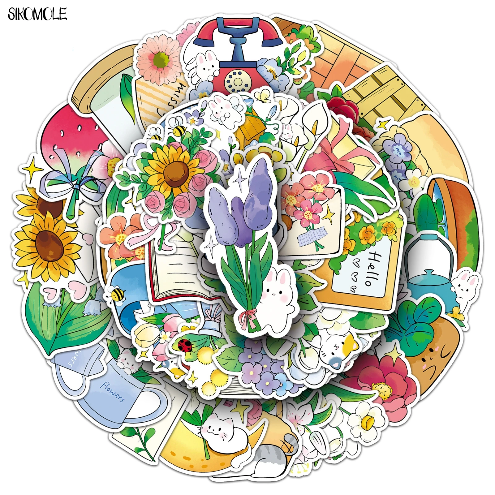 10/30/50PCS Kawaii Flower Rabbit Graffiti Stickers Cute Cartoon Anime Aesthetic For DIY Travel Luggage Decal Sticker Pack