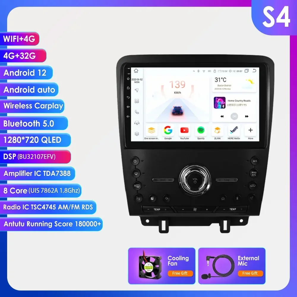 Hizpo 10.1'' 7862 AI Voice Android autoradio voor Ford Mustang 2010 - 2014, multimediascherm, Carplay, GPS-navigatie