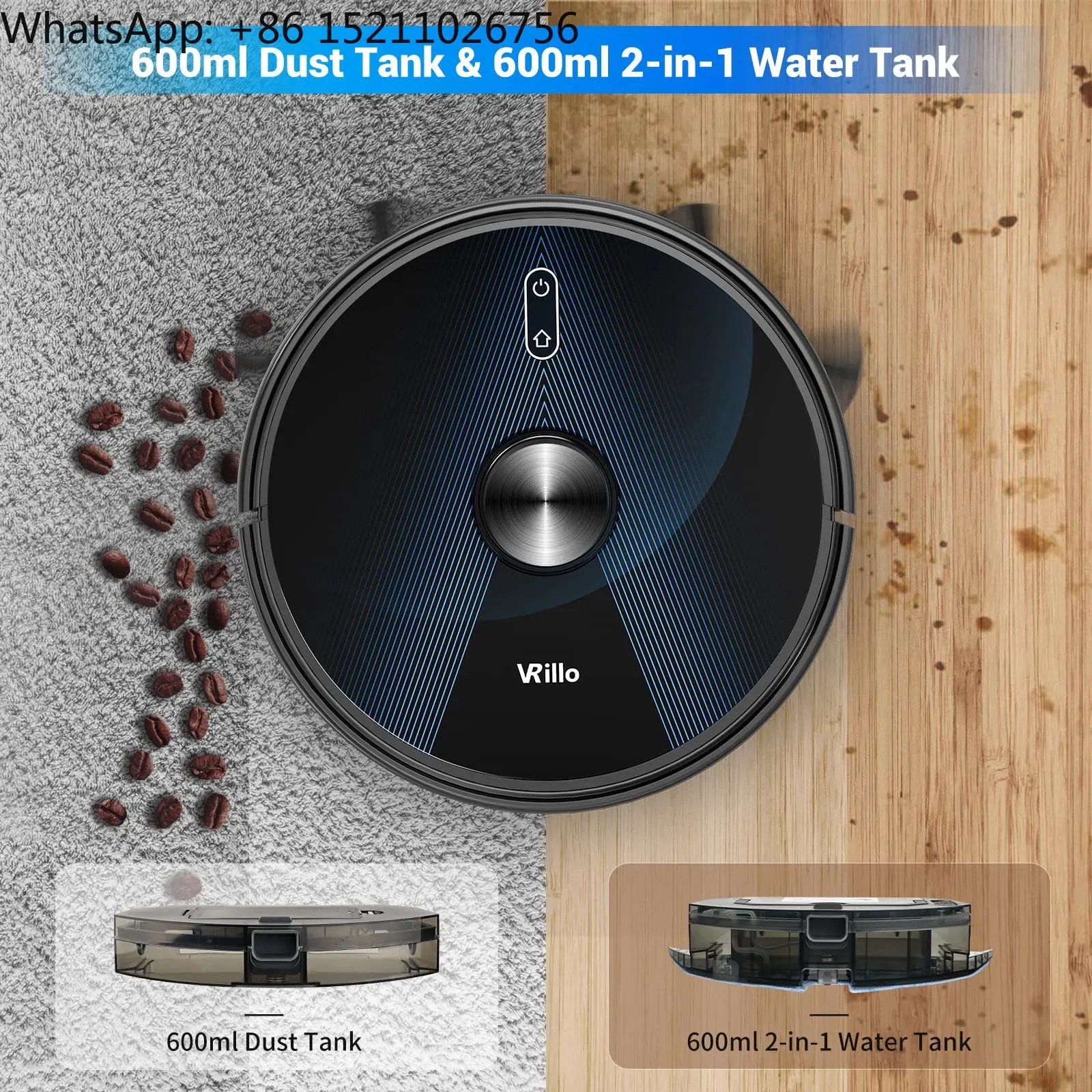 J300 LDS Navigation Robot Vacuum Cleaner with Mop,Real-time map,5200mAh Battery,Tuya app anc Voice Control