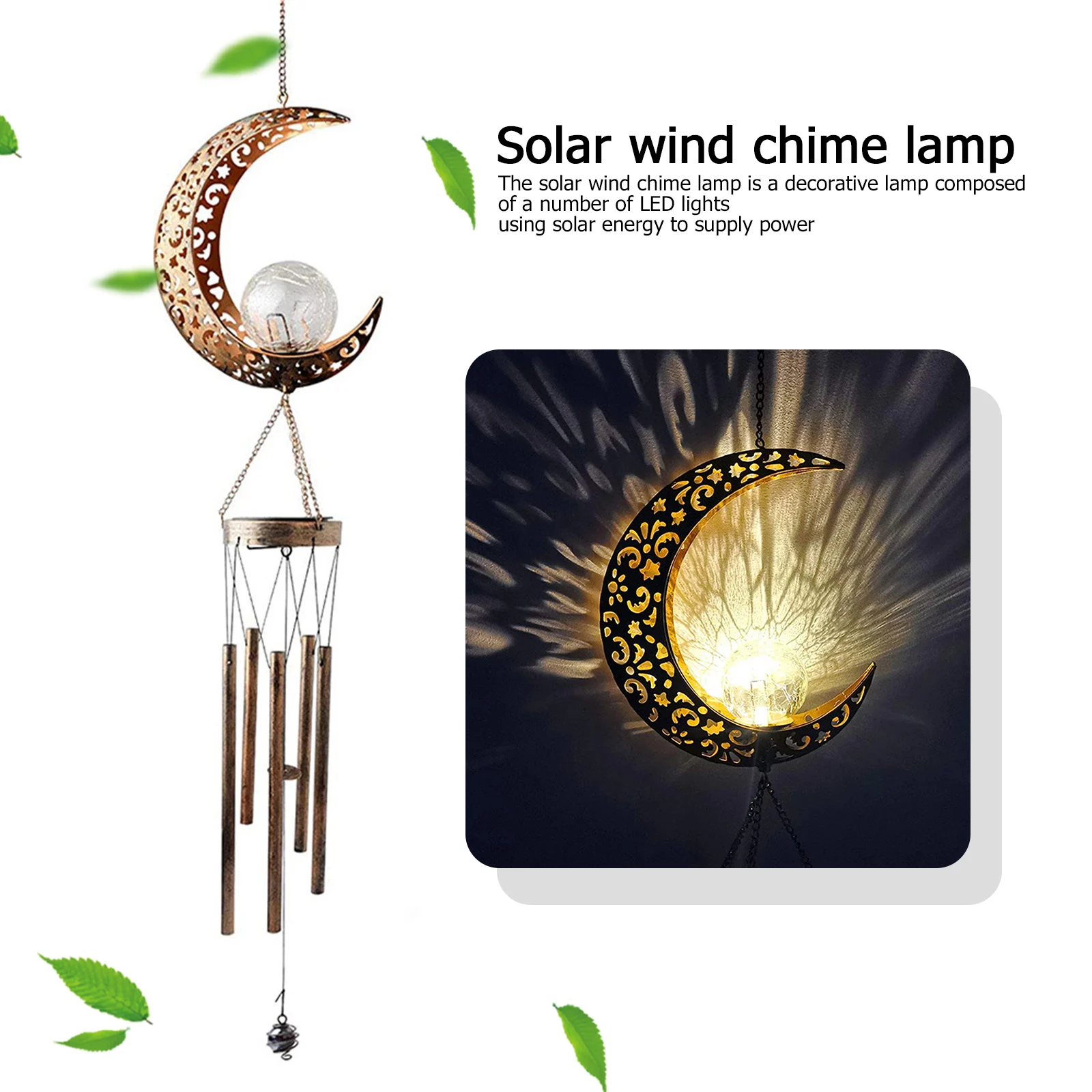 Solar Wind Chimes Light Retro Garden Iron Art Light Moon Sun Star Glass Ball Lamps Outdoor Decoration For Yard Patio Windowsill