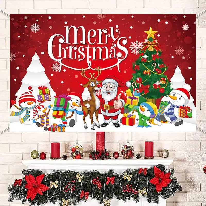 

Merry Christmas Banner Christmas Banners For Inside Santa Claus Snowman Elk Pattern Winter Festivals Backdrop Banner