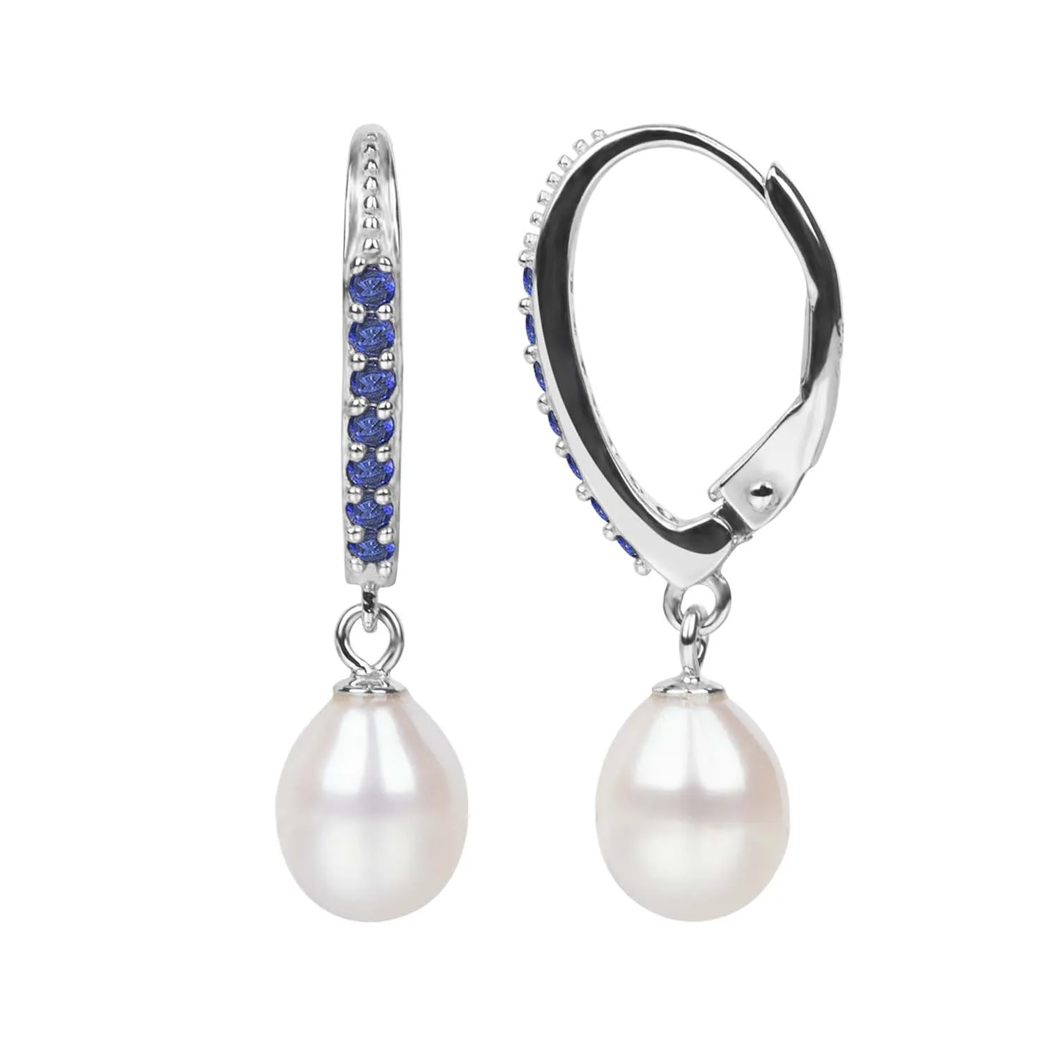 Freshwater Cultured Pearl Drop Earrings With 925 Sterling Silver Leverback Mini Cubic Zirconia Paved For Women Girls Trendy Gift