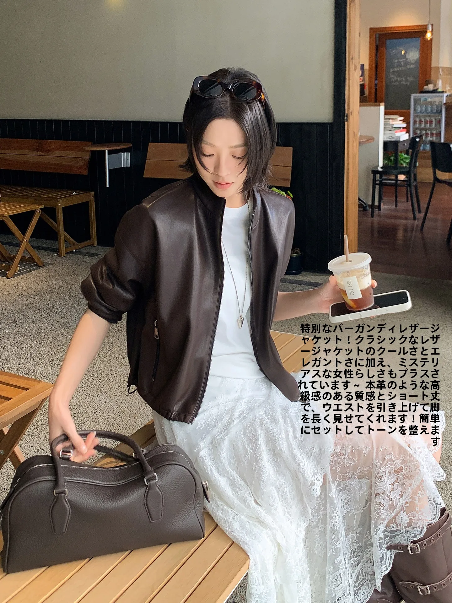 

Cool Sle ort PU Jaet Meiyang a Wine Leather irt Street Faion Zipper Loose Fit Long Sve Stand Collar Coat