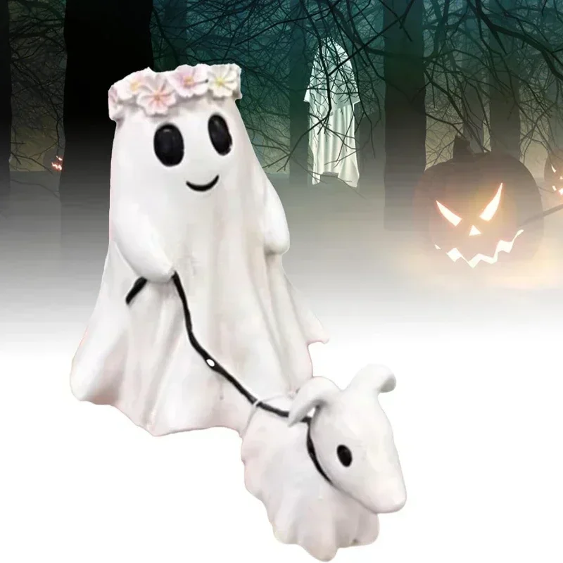 Halloween Ghost Walking Dog Statue Spooky Ghost Dog Halloween Figurine Home Tabletop Decorations (White, Extra Large)