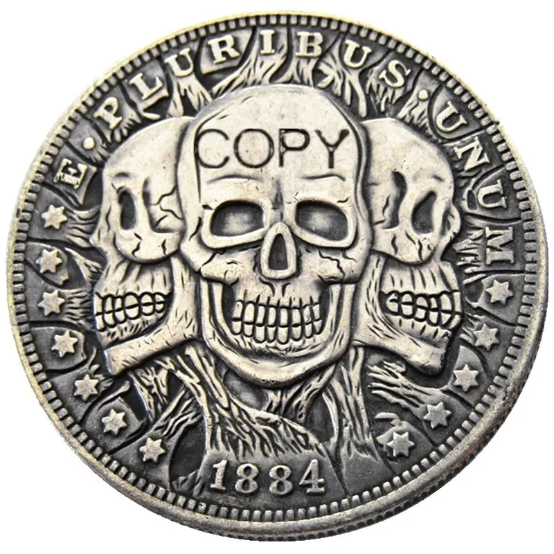 US 1884 Morgan Dollar Skull Zombie Skeleton Silver Plated Copy Coins