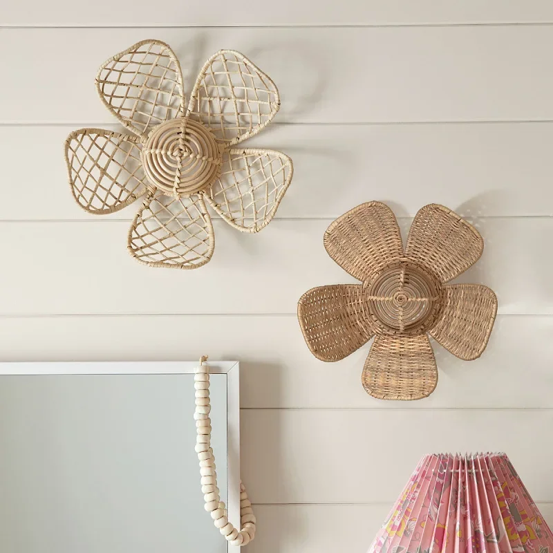 37CM Woven Rattan Flower Wall hangings Ornaments Natural Rattan Crafts Art Countryside Pastoral Homestay Home Decor Props