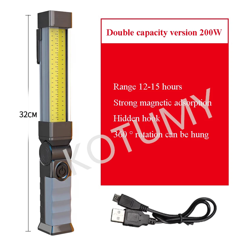 Magnetic LED Rechargeable Flashlight Hook Work Lights 5 Modes Foldable Rotation 90° COB Camping Torch Work Lamp Hanging Lamp