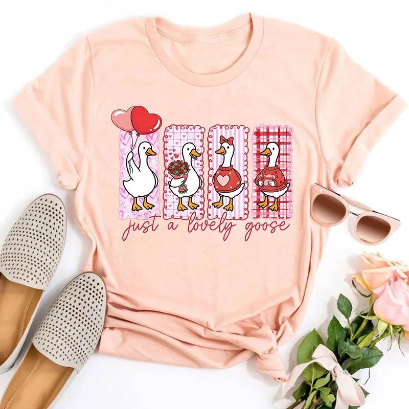 

Lovely Goose Shirt Valentine's Day Goose Tshirt Funny Valentine's Goose T-Shirt Animal Kawaii Clothes Lover Gift XL