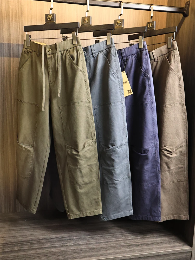 

Ретро винтажные мужские повседневные брюки, дышащие утягивающие брюки из смеси лацзин, прямые брюки из полиэфирного волокна, осенняя одежда