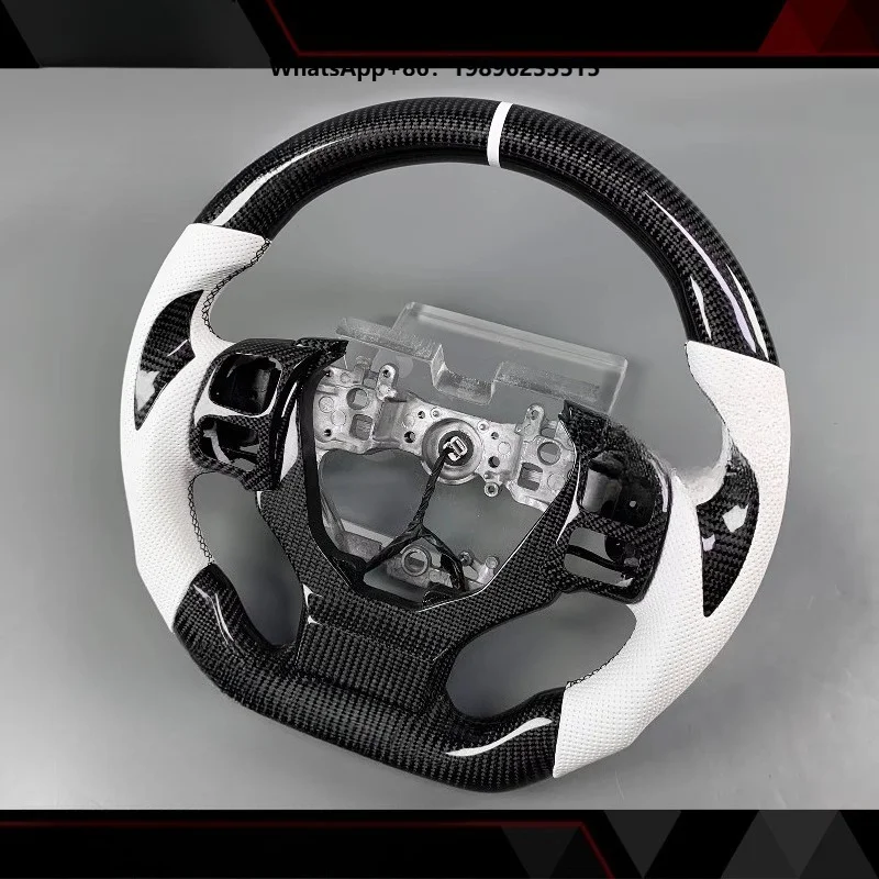 For  IS250 IS350 2015-2024 ES 500 F Custom Carbon Fiber Steering Wheel with White Perforated Leather Grips