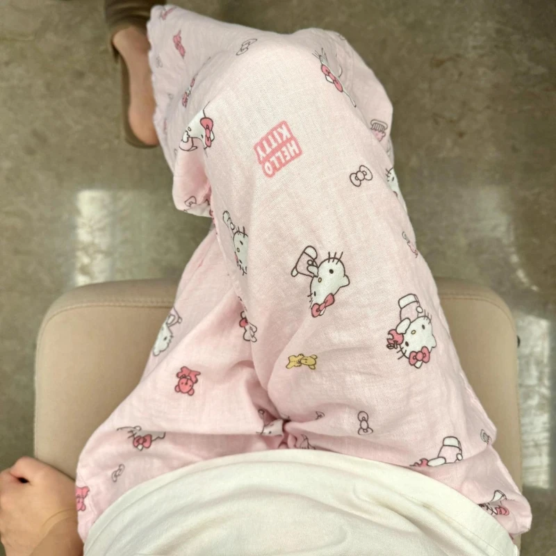 

HelloKitty женские летние брюки для сна с высокой талией эластичные домашние повседневные прямые брюки для отдыха