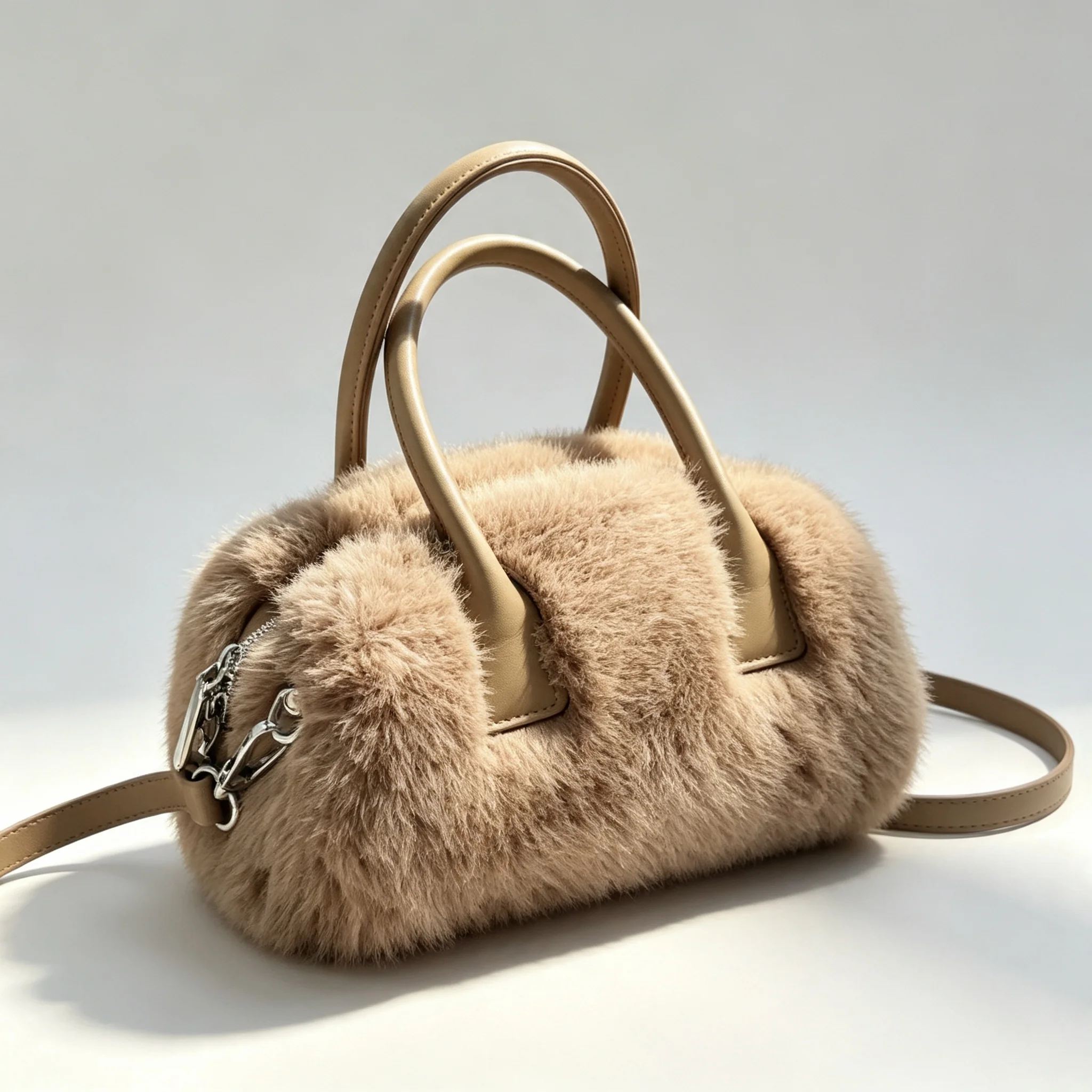 Autumn Winter Japanese Korean Style Box Tote Bag Vintage Niche Design Heavy Craft Faux Mink Fur Women Shoulder Handbag