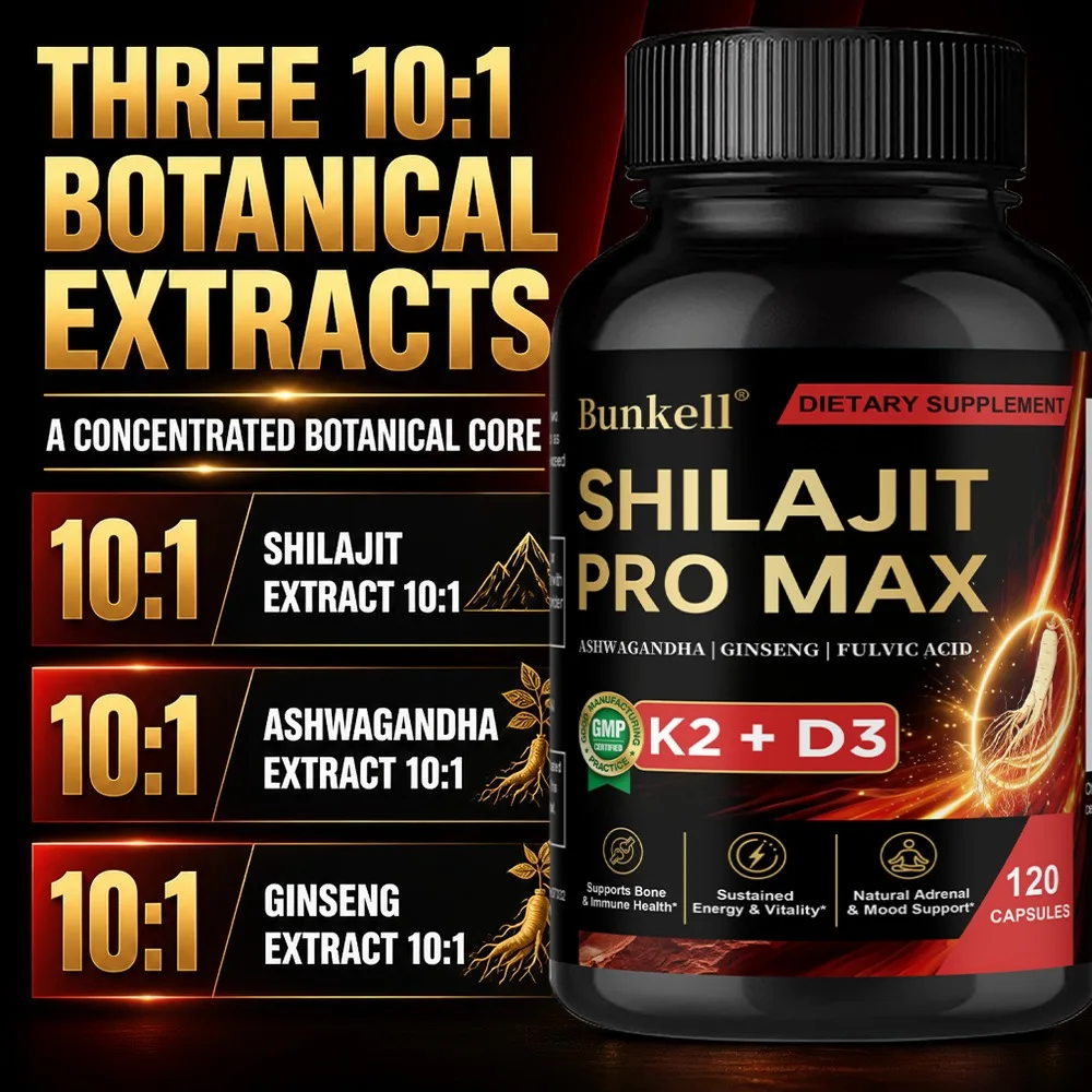 Shilajit Supplement, with Vitamin D3 K2, Ginseng, Ashwagandha, for Bone & Immune Wellness, Energy & Vitality, 120 Capsules