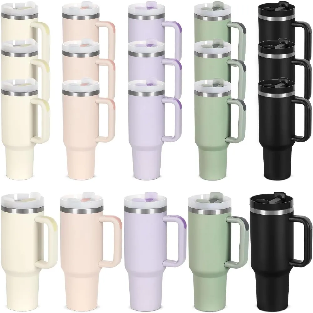 

Bulk 40 Oz Tumblers with Handle and Straw, Stainless Steel Insulated Travel Mugs for Hot and Cold Beverages