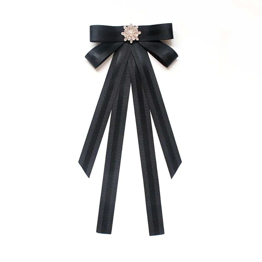 موضة شريط بوليستر Bowknot بروش دبوس أسود خمر كريستال الراين مجوهرات ربطة العنق الديكور النساء
