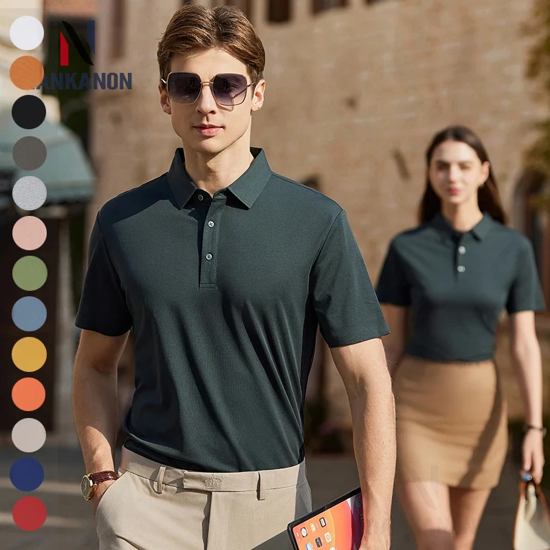 2024 Summer Men and Women Business Casual High-End Polo Shirt, Breathable Nipple Covers Skin Lapel T-shirt Short-Sleeved Shirt