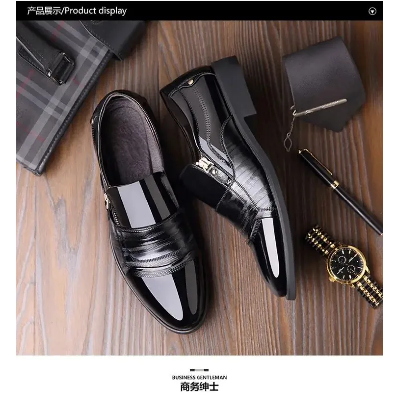 New Spring autumn men's leather shoes  Fashion Business Zipper Footwear Casual comfort male shoes Sharp pointed outdoor flat