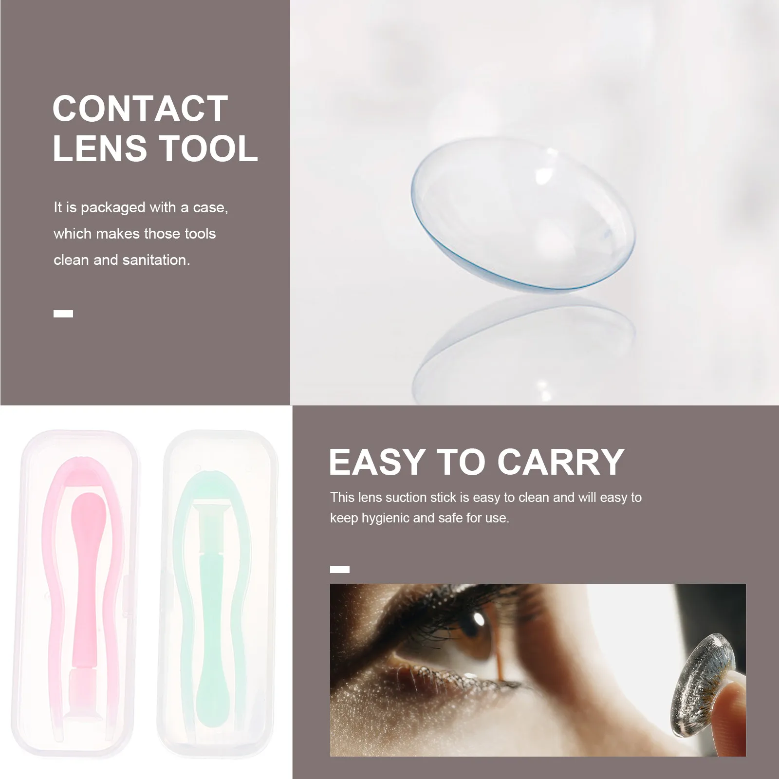 10pcs Lens Accessories Kit: Inserter, Tweezers, Suction Stick, Remover – Lightweight Travel Hygiene Tools