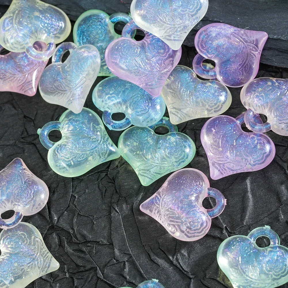 

30pcs Shinny Color Transparent Heart Acrylic Charms Pendant Beads for Drop Earring Necklace Jewelry Making Pendant Accessorie