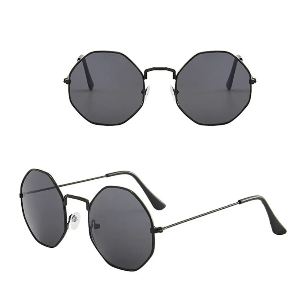 

Sun-Protective Round Sunglasses Metal Frame Outdoor Black Shades Glasses Polygonal Shape Driving Glasses for Women Man