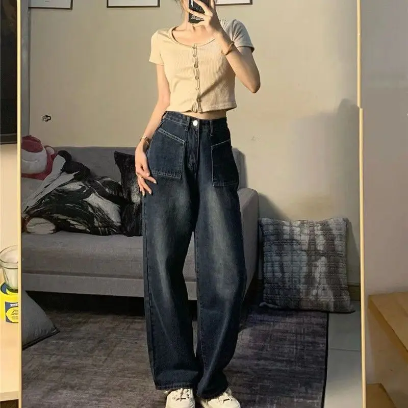

Deeptown Y2k Vintage Oversized Woman's Jeans Harajuku Wide Leg Denim Pants Grunge Baggy Trousers Aesthetic Gyaru Streetwear